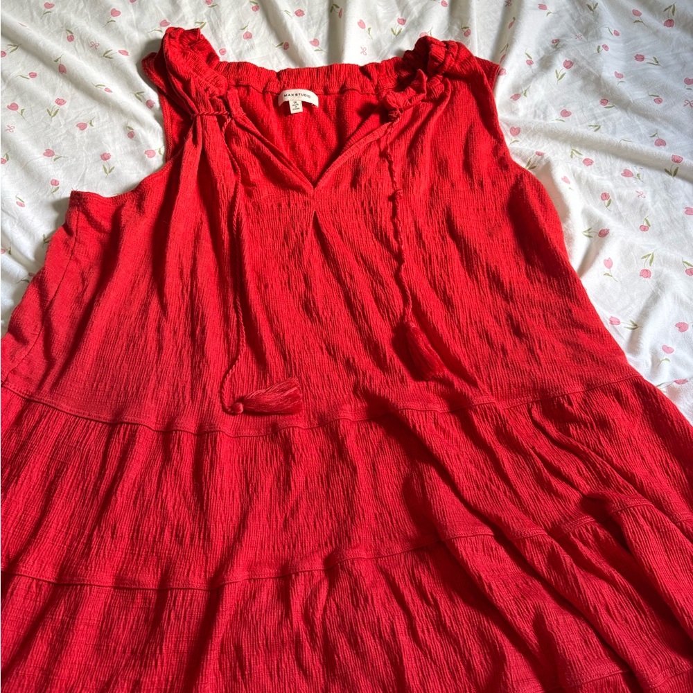 Max Studio Red Sleeveless Ruffled Blouse